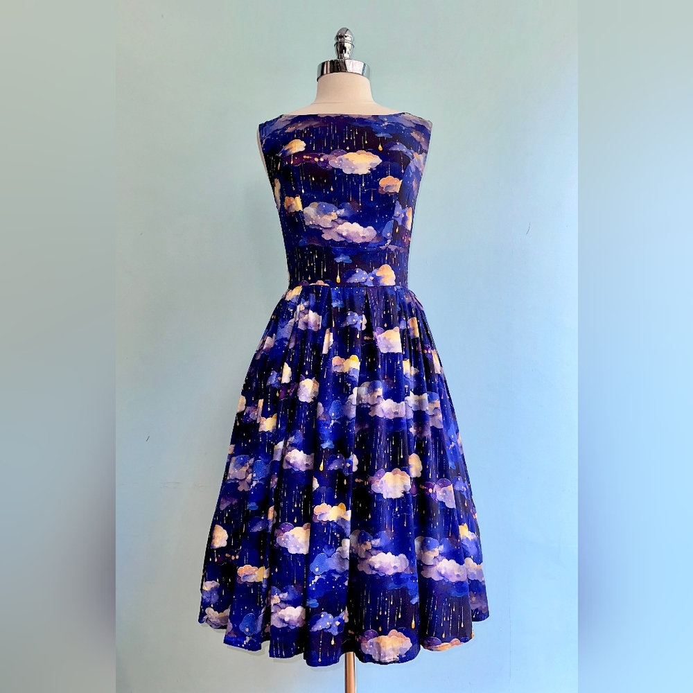 Women's Navy Cloud Print Midi Dress